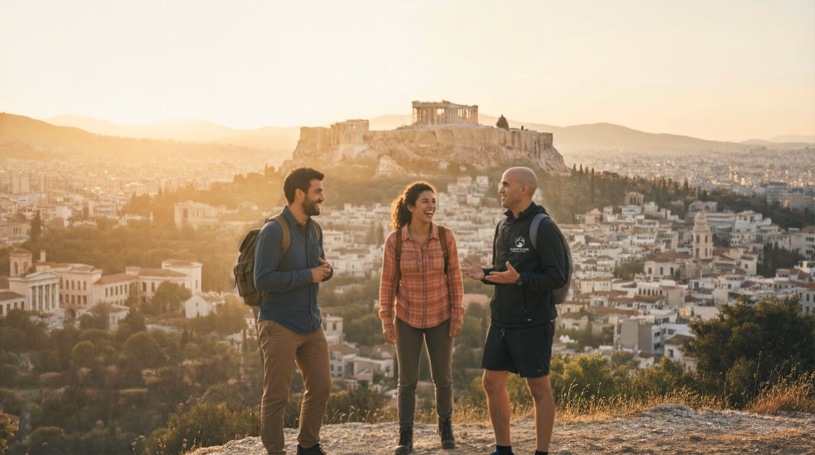 Athens walking tours sunrise panorama from Lycabettus Hill summit overlooking the Acropolis