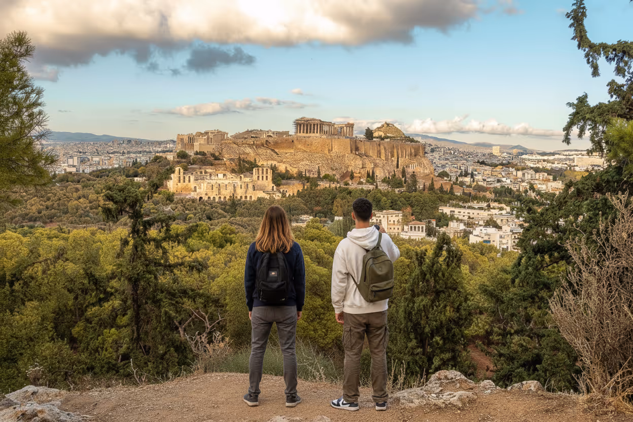 Hidden lookout point on Lycabettus Hill offering a secret view of the Acropolis and Athens