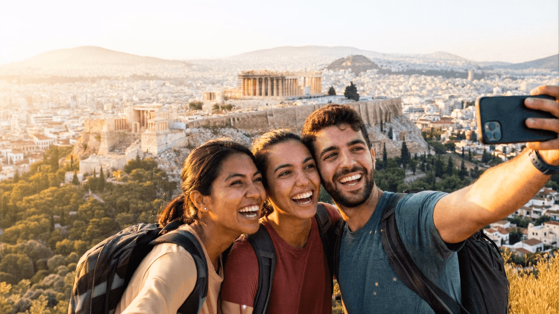 Panoramic view of Athens from a hidden hilltop viewpoint showing the city beyond the tourist trail