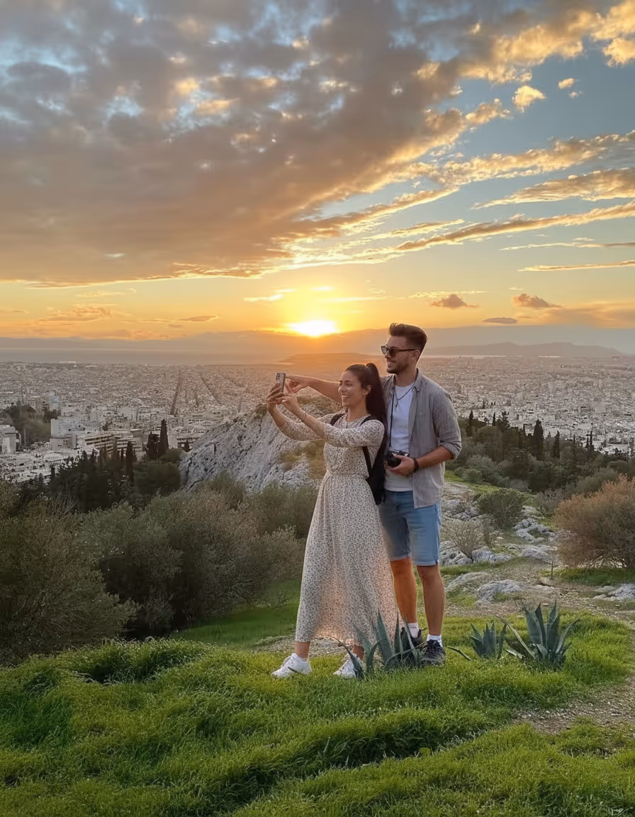 The Parthenon sitting atop the Acropolis hill as seen from Lycabettus summit — best view without the crowds