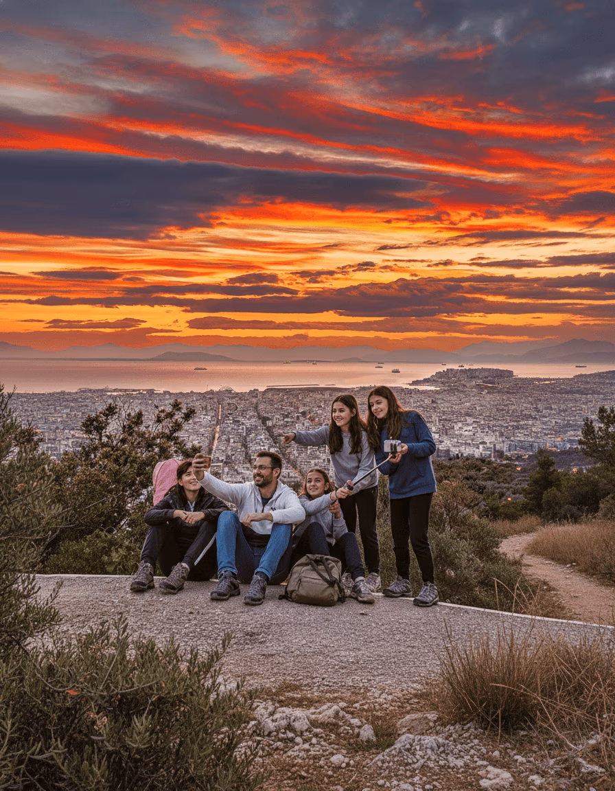 Sunrise over Athens from the summit of Lycabettus Hill, the best place to watch the sunrise in Athens